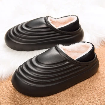 Oamenii De Iarnă Papuci Femei Simple Pantofi Blană De Casa Pufos Diapozitive Cupluri Ține De Cald Pluș, Papuci De Casă Dormitor Bumbac Pantof Plus Dimensiune
