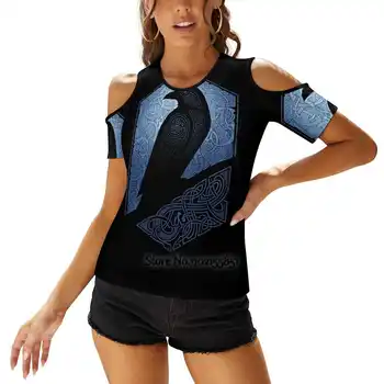 Guardian Femeie Tricouri Imprimate Topuri O-Gat Spate Siret De Moda De Top Graphic T Shirt Raidho Corb Albastru Shadow Silueta