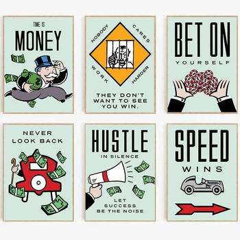 Monopoly Millionaire Dolar Bani Poster Desene Animate Figura Citat Motivațional Panza Pictura Camera Arta De Perete Poza Pentru Decor Acasă