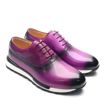 Brand de lux Oxford Pantofi pentru Barbati din Piele Dantela-up Plain Toe Rotund Handmade Albastru Negru Violet Incaltaminte Adidasi Casual