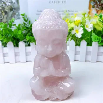 15CM Naturale Cuart roz Buddha Figurina de Polizat Pietre de Vindecare Fengshui Meserii Desktop Acasă Decor Cadou 1buc