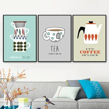 Cafea, Ceai, Cani Desene Animate Panza Pictura Casa Moderna De Decorare Arta Nordică Postere Si Printuri Modular Poze De Perete Pentru Bucatarie