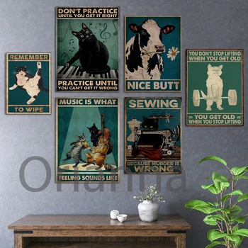 Home Decor Modern Pisici Negre Poster De Cusut Pentru Crimă Este Greșit Vacă Amuzant Epocă Dragoste Poster De Perete De Arta De Imprimare Panza Pictura