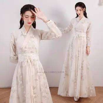 2024 tradiționale femei costum de zână îmbunătățit hanfu rochie naționale dantela broderie flori șifon rochie vintage, rochie de printesa