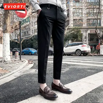 2023 Primăvara și Toamna Noi Elastic Slim Fit-coreean Ediție Non fier Solid Clasic cu Dungi Business Casual Pantaloni la Modă pentru Bărbați