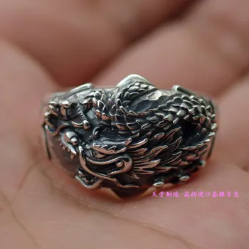 S925 argint pur inele de zbor dragon negru Bărbați argint thai ring pentru Om
