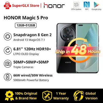 Noua Versiune Globală ONOARE Magic 5 Pro Snapdragon 8 Gen 2 Magic5 Pro 120Hz Triplă Camere 50MP 100X Zoom Digital 66W Super Charge