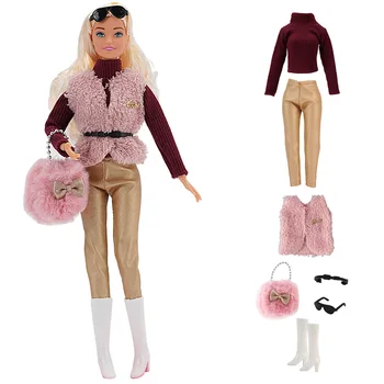 NK Oficial 1 Set Elegant Doll după-Amiază Princess Party Set: Top+maieu+Pantaloni aurii+Ochelari+Curea+Pantofi+Geanta Pentru Barbie Papusa de JUCARIE