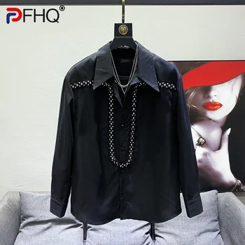 PFHQ coreean Cataramă de Metal Decora Design Barbati Maneca Lunga Nit Tricouri Înaltă Calitate Topuri Elegante Toamna Avant-garde Noi 21F2285