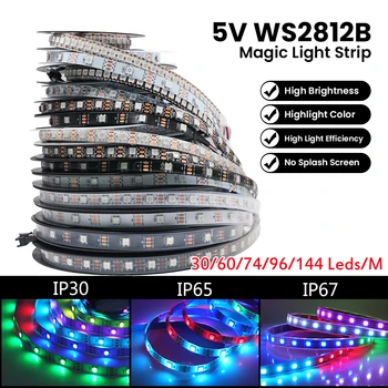 DC5V WS2812B Individual Adresabile 5050 RGB Led Strip Lumina Magică 30/60/74/96/144Leds/M Alb Negru PCB IP30 rezistent la apa/65/67