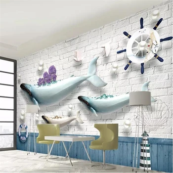 beibehang Personalizate 3d tapet mural bijuterii ocean balena far nautice barca zid de cărămidă Mediteraneene Europene tapet 3d