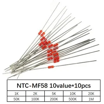 100buc=10value*10buc Termistor NTC Rezistor Kit NTC-MF58 1K 2K 5K 10K 20K 50K 100K 200K 500K 1M +/-5% 3950B