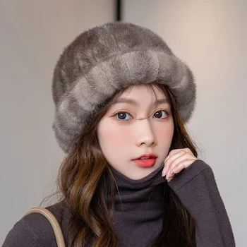 Femei de moda Blană de Nurcă Pălărie de Iarnă Premium Sentiment cald Gros Casual Pălărie coreeană Reale Tendința de blană Pălărie Pescar 2023