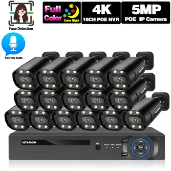 Culoare Viziune de Noapte 16CH 4K POE NVR Kit Exterior 5MP Camera de Securitate CCTV Sistem 2 Way Audio Camera POE IP de Supraveghere Video Kit
