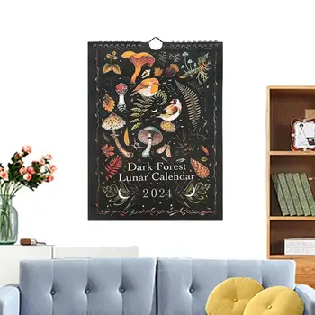 2024 Pădure Întunecată Calendar Lunar, Calendar de Perete cu 12 Ilustrații de Artă Impermeabil de Culoare de Cerneală, Spălați-Art Decor Calendar Cadou