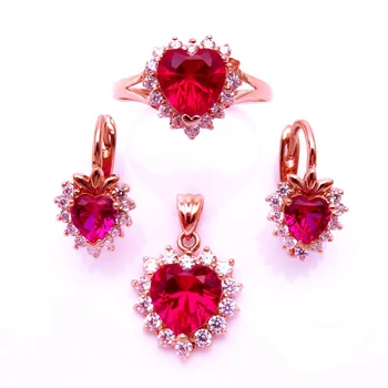 Inspirație Romantică Lux Bijuterie Roșu în Formă de Inimă seturi de bijuterii 585 violet placat cu aur de 14K aur a crescut Nunta cercei pentru femei
