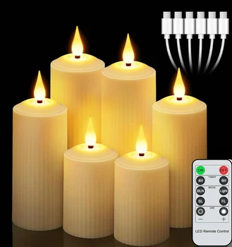 set de 6 USB Reîncărcabilă led control de la Distanță Lumânări Pâlpâitoare 3D Flacără Roman Pilon lumina Lumânărilor Impermeabil F/Crăciun Acasă