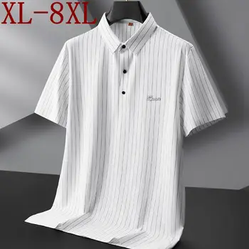 8XL 7XL 6XL Noi de Vara Matase de Gheață Respirabil Barbati Tricouri Polo Maneca Scurta Rever cu Dungi T-shirt pentru Bărbați Supradimensionate Liber de Îmbrăcăminte de sex Masculin