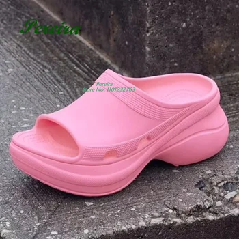 Roz Toc Bloc Papuci sandale Platformă Solidă Slip Pe Gaura de Femei Papuci de casă 2023 Noi de Vara Pista Pantofi Elegante Plus Dimensiune