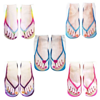 5 Pereche de Flip-Flop Sosete 3D Model Manichiura Print Amuzant Confort Running Ciorapi Femei Personalizate Low Cut Glezna