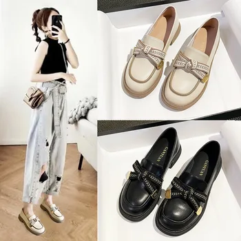 Mary Jane Mici Pantofi din Piele pentru Femei 2023 Nouă Primăvară din Piele Stil Britanic Arc Tocuri Groase Japoneze Femei Singure Pantofi