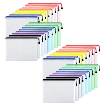 32Pcs Plasă Pungă cu Fermoar Document Sac Impermeabil Zip Fișier Foldere,format A4, Pentru Școală, Rechizite de Birou,de Călătorie Pungi de Depozitare