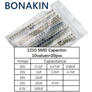 1210 SMD Condensator asortate kit,10values*20buc=200pcs 100nF~100uF Probe Kit electronice diy kit