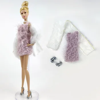 Camee Roz Papusa de Moda Rochie Pentru Barbie Costume de Haine și Eșarfă Printesa Birou Doamnă Partid Rochie De 1/6 BJD Papusi Accesorii