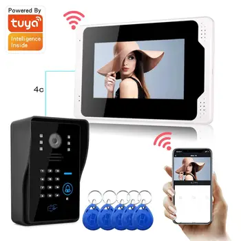 Tuya APP Sonerie, Interfon Video HD Meniu Touch Monitor O Cheie de Deblocare Video Wifi Ușa Telefon, Interfon Sistem De Securitate Acasă