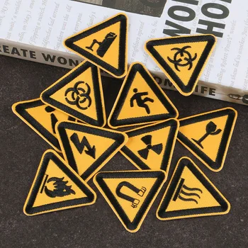 Triunghi galben Fulger Foc Periculos Semn Broderie Patch-uri de cusut măi să fie fi în siguranță Logo Fier pe Aplicatiile DIY Material Autocolant