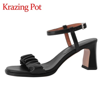 Krazing Oală Limitate De Personalizare Peep Toe Cu Toc Înalt Pantofi De Vara Stil Simplu Tânără Uzura De Zi Cu Zi Femei Mature Sandale L21