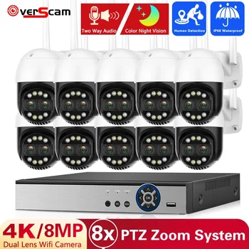 4K 8MP Wifi Camera PTZ 10CH POE NVR Sistem de Culoare Viziune de Noapte Auto Urmărit de Securitate CCTV de Supraveghere Zoom 8X Dual Lens Cam Kit