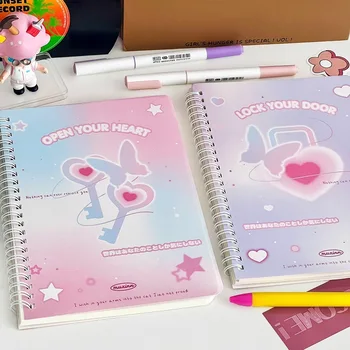 Fluture Drăguț Stil Notebook Roz Culoare Violet, Series Inima Cheie Bobina Notepad Kawaii Moda Coreeană Album Jurnalul De Student