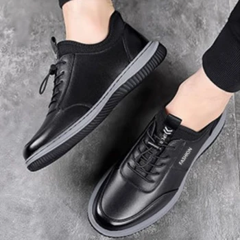 De afaceri din Piele Pantofi Bărbați Rotund Deget de la picior Negru Impermeabil Elastic Confortabil Adidasi Casual Zapatos Hombre De Vestir