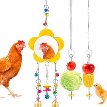  Pui Jucarii pentru Găini ouătoare Păsări Leagăn Agățat de Oglindă Jucăriile cu Clopoței Papagal de Suspendare a Ciugulit Jucărie Veggie Cuier Feeder