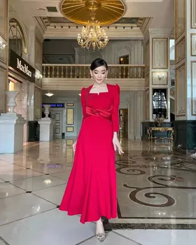 Nou Stil De Rochii De Bal 2023 Pentru Femei-Linie Roșie Margele Cercevea Mâneci Lungi Saudită Haine De Ocazie Formala De Seara Elegante De Petrecere