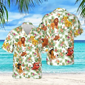 Disney Regele Leu Simba Cămașă Hawaiană Oameni De Vara Cu Maneci Scurte Buton De Cămașă Casual Beach Shirt Cămașă Hawaiană Topuri