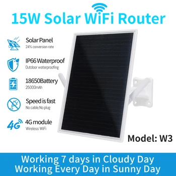 W3 4G Wireless Modem LTE Solare Router WiFi Kit Cartela SIM Hotspot 8 Dispozitive RJ45 Cu 10 18650 Baterie 15W/5V Panou Solar Powerd