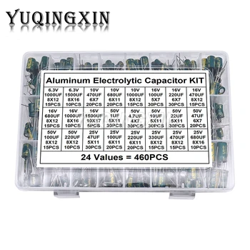 460pcs/Cutie 24Values de Înaltă Frecvență Low ESR Aluminiu Electrolitic Condensator Kit de 6,3 V-50V 1uF-1500uF Capacitate BAIE Set Asortate