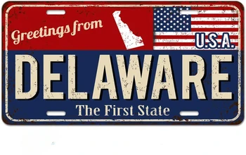 De Înmatriculare Salutări din Delaware Epocă Ruginit Semn cu Steagul American Noutate Metal Vanitatea Licență Tag Placa 6X12 Inch