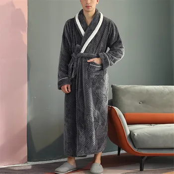 Toamna Iarna Barbati Halat de Baie Gros Flanel Cald Timp Halat de baie Barbati Halate Confortabile Kimono Sleepwear Homewear Halat