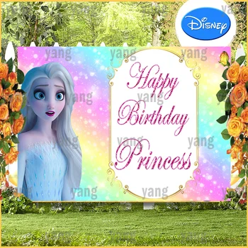Disney Personalizate Desene Animate Frozen Princess Elsa Drăguț Fulg De Nea Petrecerea De Ziua Decor Colorat Fundal Fotografie Fundal