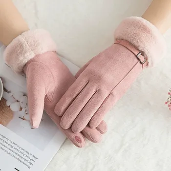 Mănuși de cald Iarna pentru Femei piele de Căprioară Dubla Fleece Îngroșat Vânt Și Frig Echitatie Mănuși Touch Screen