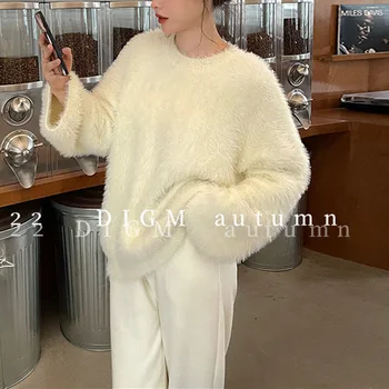 Toamna Iarna Nou-Coreean Imitație De Blană De Nurcă De Catifea Pulover Femei Simple, Solide În Vrac Pulover Cald Tricotate Pulover Pulover Femeie