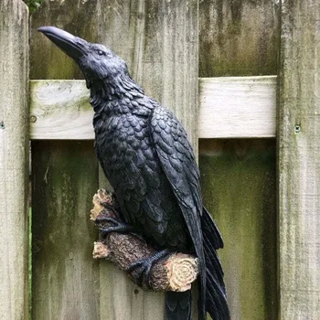 20CM Fals Raven Rășină Statuie de Păsări Cioara de Sculptură în aer liber de Ciori Halloween Decor Creativ pentru Gradina Curte Animale Decor