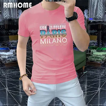 La modă pentru Bărbați T-shirt Fierbinte Diamond Scrisoare Scurtă, cu Mâneci lungi de Bumbac Mercerizat Teuri Vara Noi Subțire de sex Masculin Îmbrăcăminte de Înaltă calitate