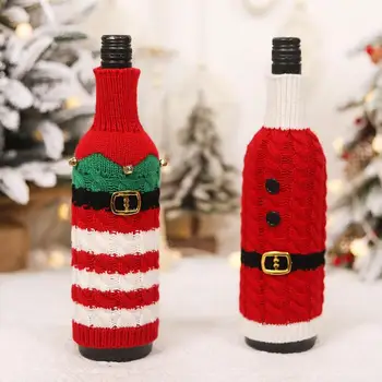 De craciun pentru Sticla de Vin Ornament Centura Tricotate Pulover Vin Sticla de Sampanie Acoperi Masa Dress Up accesorii Decor de Crăciun