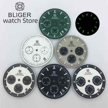 BLIGER 31.5 mm verde gri alb-negru quartz cadran de ceas potrivit pentru VK63 mișcarea verde luminos