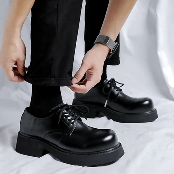 Brand Toamnă Noile Cizme pentru Bărbați Cizme Negre Platforma Pantofi de Moda Glezna Cizme groase de Iarna Alunecare pe Pantofi pentru Bărbați Nou Botines Mujer