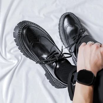 Stil britanic Platforma Pantofi Negri Pantofi de Epocă Om Haine de Lucru și Degetul Mare Om Pantofi Anti-alunecare usor de Purtat Pantofi cu Platforme